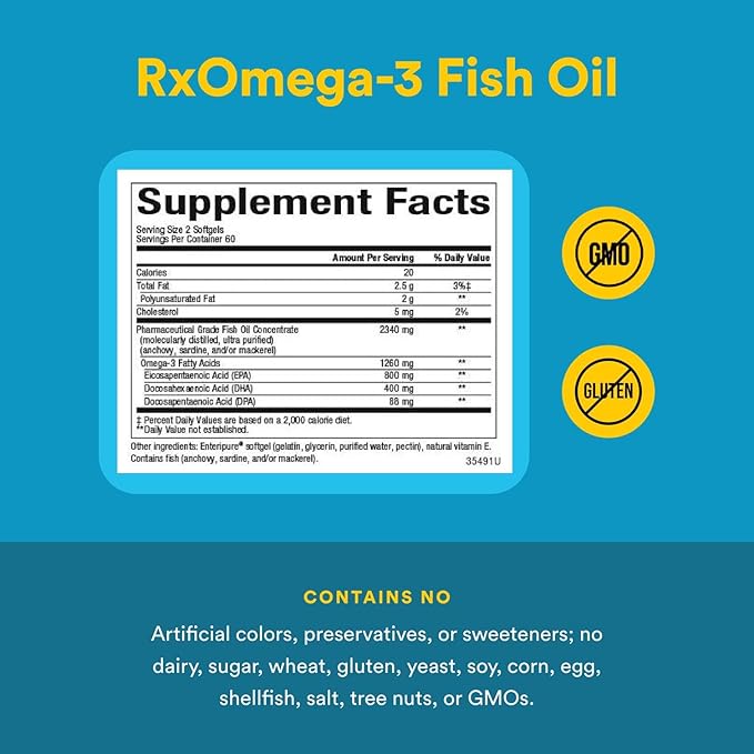 Natural Factors, RxOmega-3 Fish Oil, Pharmaceutical Grade, 1260 mg Omega-3 Per Serving, No Fishy Aftertaste, 240 Count (Pack of 1)