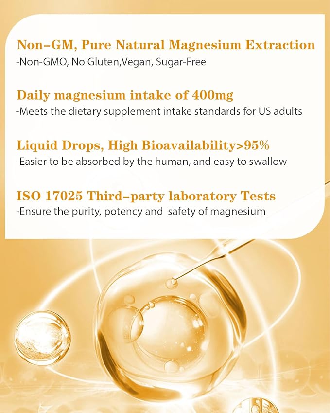 Liquid Magnesium Glycinate - 400mg Magnesium Complex Drops Easier to Swallow Than Pills,Daily Supplements with VitaminB C D for Bone Health,Relaxtion and Sleep (2 Fl Oz/1PCS)
