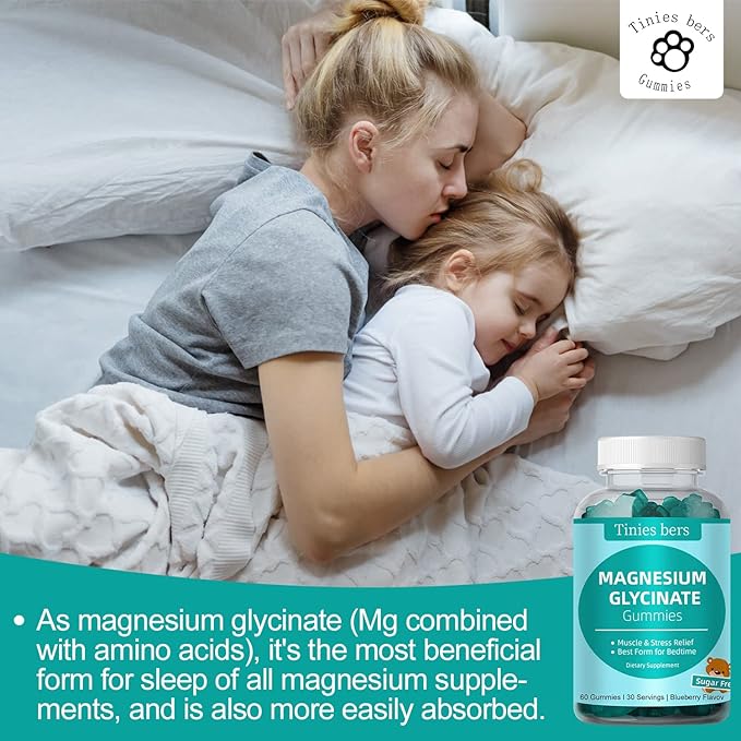 Magnesium Glycinate Gummies 500mg, Sugar Free for Adults & Kids, Best Magnesium Gummies for Sleep, Stress & Muscle Relief & Nerve Health, No Melatonin, Gluten Free, Non GMO, Vegan, Pectin, 60