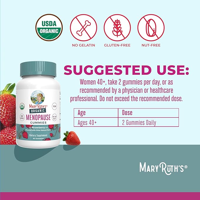 Organic Menopause Gummies by MaryRuth's | Menopause Supplements for Women | Mood Support | Hot Flash Relief | Maca Root | Black Cohosh | USDA Organic | Non-GMO | Vegan | 30 Servings