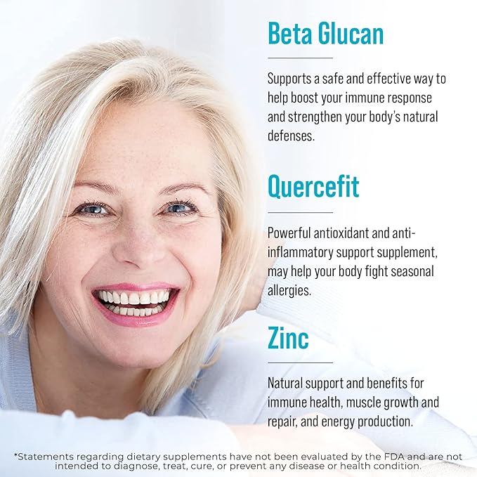 Juvenon AgeRenew Beta Glucan Anti Aging Immunity Support Supplement, Beta Glucan with Zinc Quercetin for Immune Defense Boost