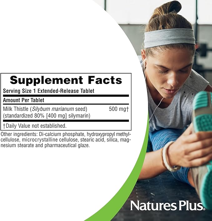 Natures Plus Herbal Actives Milk Thistle, Extended Release - 30 Tablets, Pack of 2 - Vegetarian, Gluten Free - 60 Total Servings