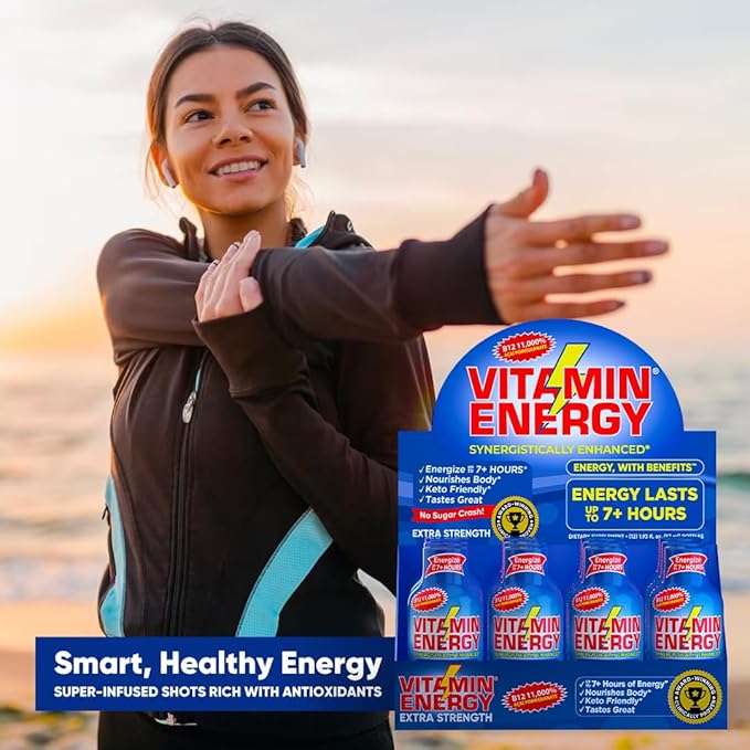 Vitamin Energy B12 11,000% Extra Strength Energy Shot Açaí Pomegranate 48 Pack, 260mg Natural Caffeine, B12 & B6, Nootropic Focus, Vitality, Zero Sugar, Gluten-Free, Vegan, Kosher, 1.93 fl oz
