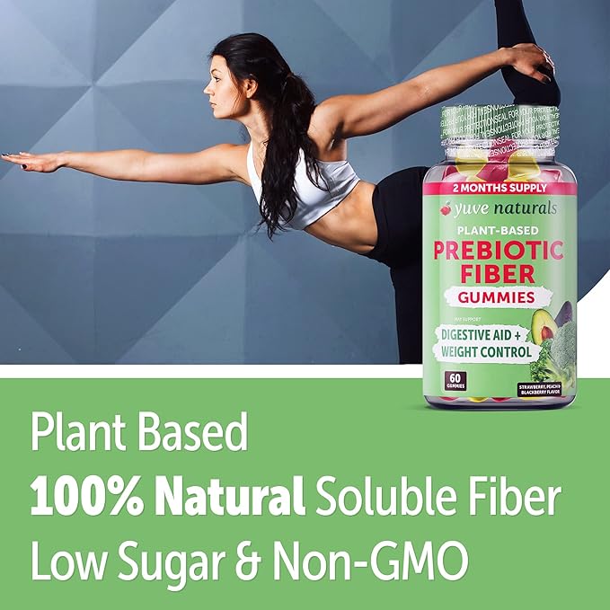 Yuve Prebiotic Fiber Gummies - Delicious - 3g Soluble Fiber Supplement - Supports Digestive Health & Regularity - Vegan & Gluten-Free Fiber Gummies for Adults & Kids - Non-GMO & Low Sugar - 60 Count