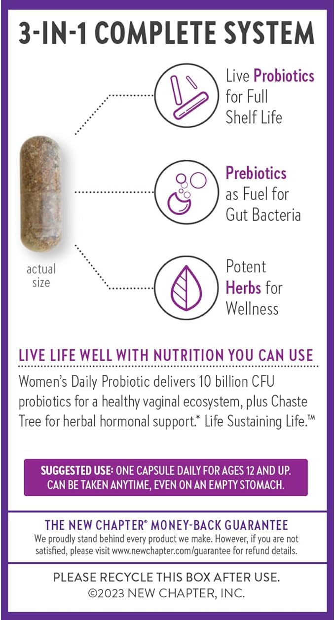 New Chapter Probiotics for Women - 30 ct (1 Month Supply), Women's Daily Probiotic with Prebiotics and Probiotics + 100% Vegan + Soy Free + Non-GMO