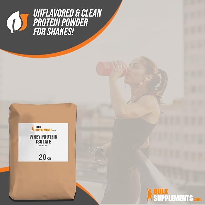 BulkSupplements.com Whey Protein Isolate Powder - Unflavored Protein Powder, Flavorless Protein Powder, Whey Isolate Protein Powder - Gluten Free, 30g per Serving, Bulk Protein, 20kg (44 lbs)