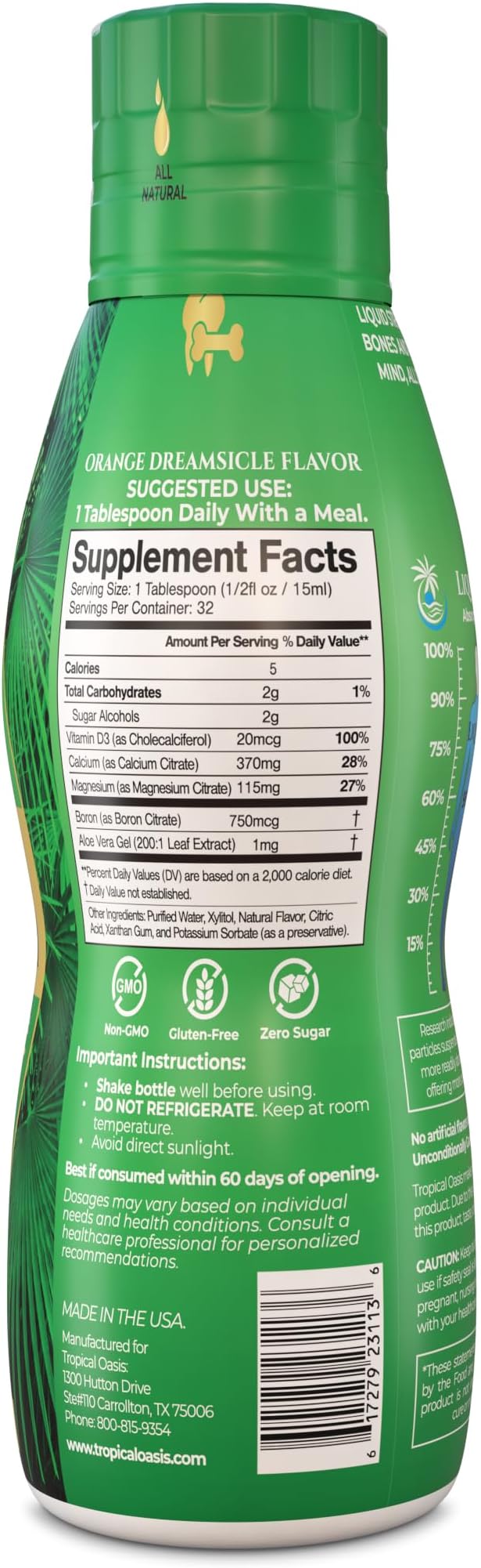 Premium Liquid Calcium Magnesium Supplement | Promotes Strong Bones & Healthy Teeth | Natural Liquid Vitamin w/Calcium, Magnesium Citrate, Boron & Vitamin D3 | 98% Max Absorption | 16oz, 32 Serv