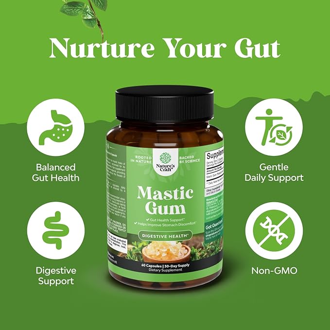 High Strength Mastic Gum Capsules - Herbal Digestion Supplement Providing Upset Stomach Relief for Adults - Vegan Non-GMO Gluten Free & Made in US GMP Facility - Gentle & Soothing (30 Servings)