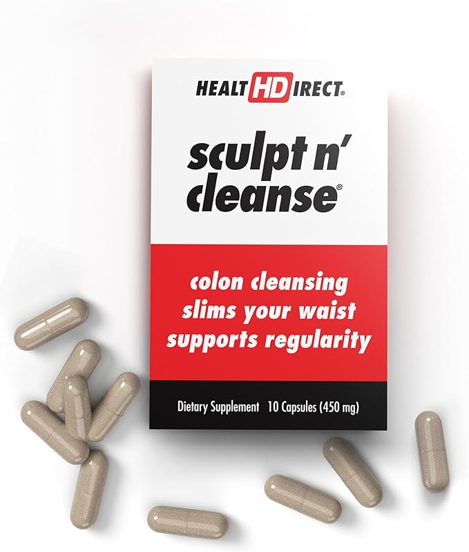 Health Direct Sculpt n' Cleanse - Herbal Colon Cleanse for Digestive Health & Regularity - Natural Detox & Gut Flush Supplement - Weight Management Support - 10 Veggie Capsules
