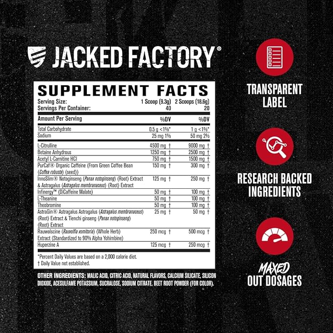 Jacked Factory Nitrosurge Shred Max Preworkout - High-Performance Thermogenic Pre Workout Powder for Men and Women - L Citrulline, Acetyl L Carnitine, Organic Caffeine - 40 Servings, Watermelon Peach