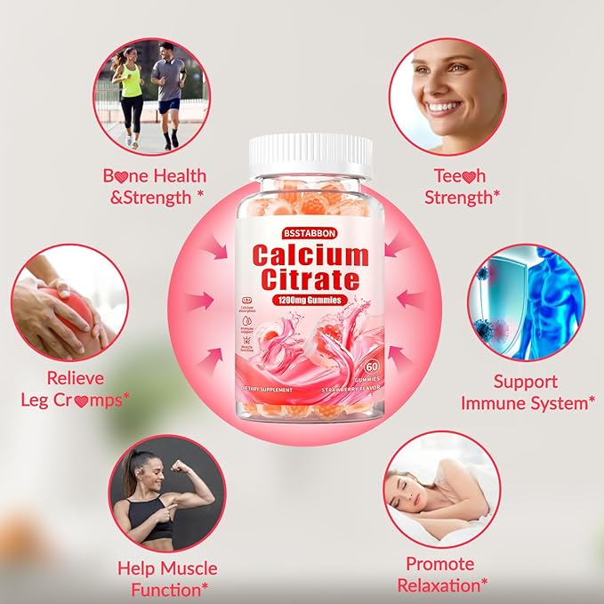 Calcium Citrate Supplement Gummies for Adult: Women & Men Sugar Free 1200 Mg Calcium Chewable Gummy - Organic Vegan Supplements for Energy&Immune Support(120Count