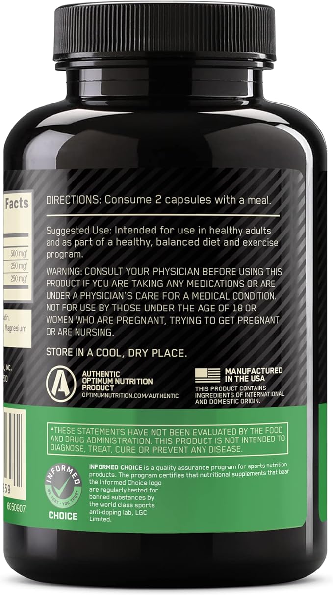 Optimum Nutrition Instantized BCAA Capsules, Keto Friendly Branched Chain Essential Amino Acids, 1000mg, 60 Count