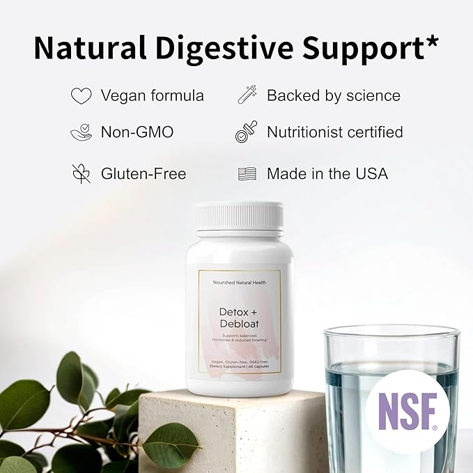 Nourished Natural Detox + Debloat - Milk Thistle & Dandelion Root Vegan Supplement for Women - Bloating Relief & Digestion Support - 240 Capsules