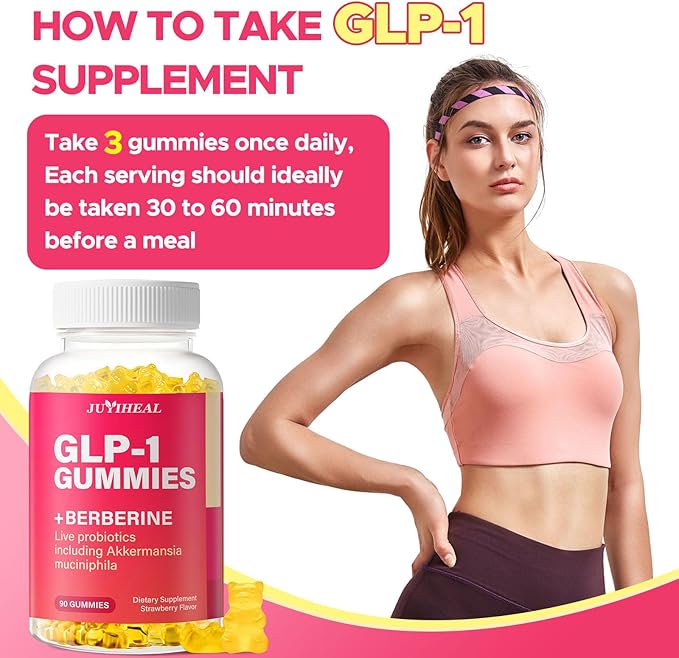GLP 1 Gummies, GLP-1 Supplement for Women & Men, GLP1 Probiotic Gummy with Akkermansia Probiotic, Berberine, No Sugar for Immune, Gut, Energy, GLP-1 Levels, Strawberry Flavor-90 Gummies
