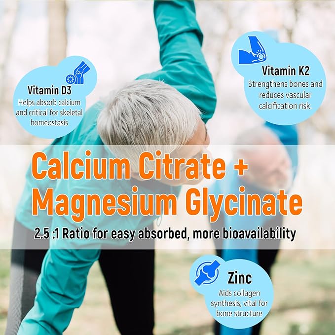 Calcium Magnesium Zinc Gummies for Adults & Kids,Sugar Free Calcium Citrate Supplement,High Absorption Magnesium Glycinate Gummies with Vitamin D3 & K2 - Bone & Muscle & Immune Health(60 Count)