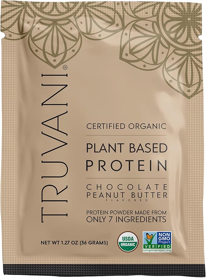 Truvani Vegan Pea Protein Powder | Chocolate Peanut Butter | 20g Organic Plant Based Protein | 1 Serving | Keto | Gluten & Dairy Free | Low Carb | No Added Sugar