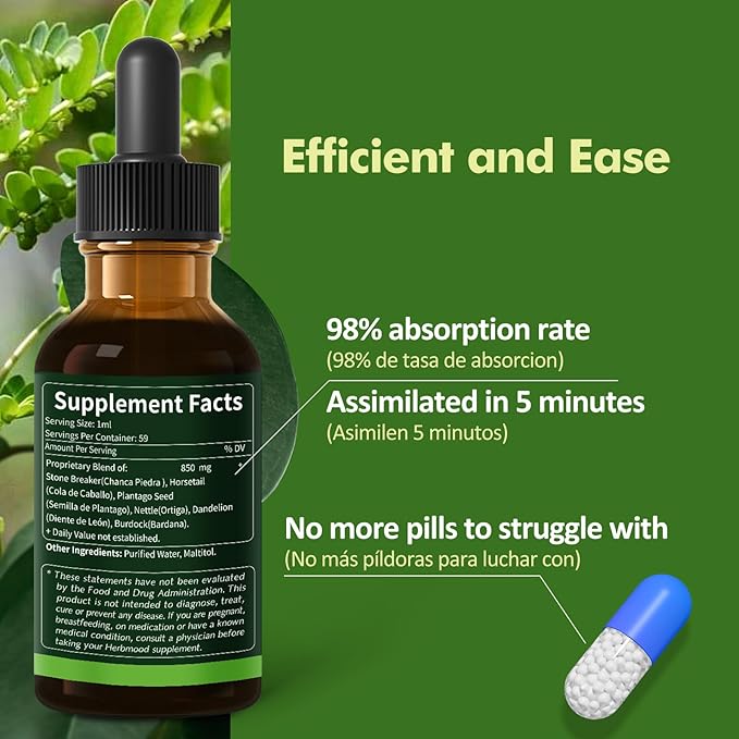 Herbal Liquid Drops, Natural Stone Breaker Extract for Kidney Stone Dissolve & Gallstone Dissolver, Detox Support. 4oz-Apple