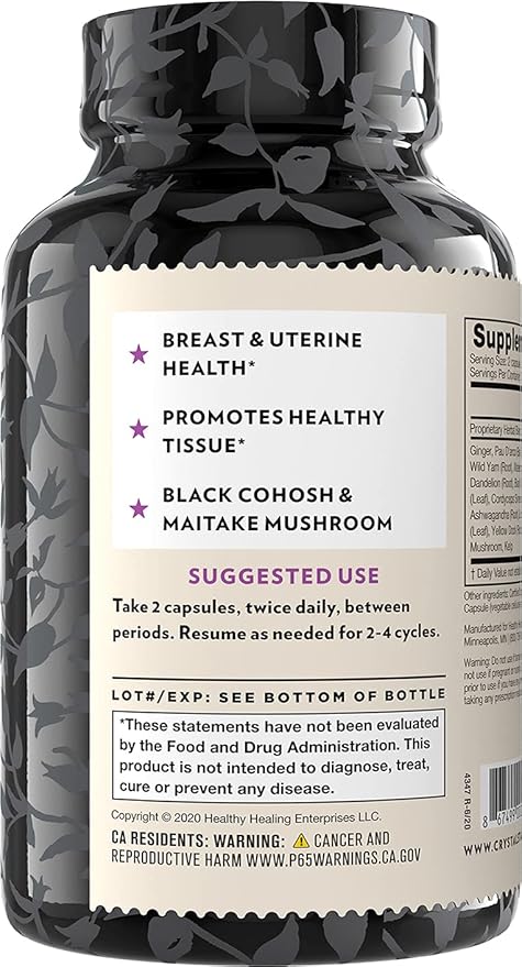 Crystal Star Fibro Defense, 150 Capsules - Breast & Uterine Health Between Periods - Natural Herbal Supplement Caps for Women - Vegetarian, Non GMO
