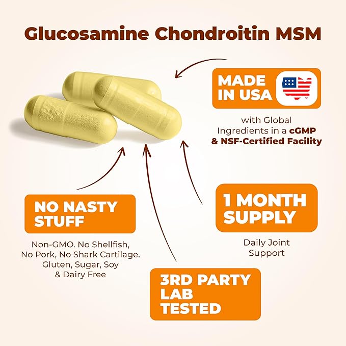 Glucosamine Chondroitin MSM and Turmeric Supplement - Joint Support Supplement for Women & Men with Boswellia & Glucosamine Sulfate 1500 mg. Used for Cartilage & Joint Health & Flexibility 90 Capsules