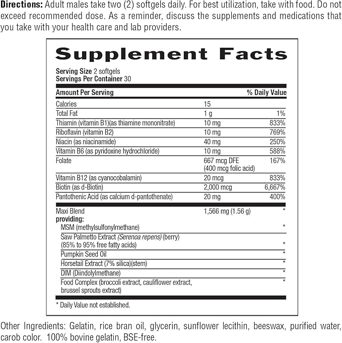 Country Life Maxi-Hair for Men - 2000mcg Biotin, Saw Palmetto, Pumpkin Seed Oil, DIM, Potassium, Magnesium, Calcium & Zinc Blend - Supports Healthier Hair, Scalp, Skin & Nails, 60 Vegan Capsules