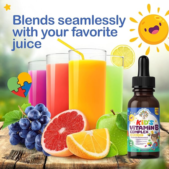 Autistic UpBeat: Kid's Vitamin B Complex | Kid-Friendly Drops | Unlfavored | B1, B2, B3, B6, B7, B9 & Methyl B12 | Brain Function, Focus, Metabolism | Kids B Complex Liquid Drops Supplement