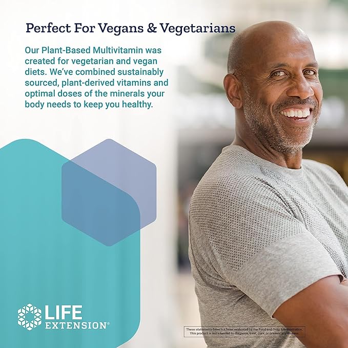 Life Extension Plant-Based Multivitamin – Plant Derived Vitamins and Minerals Supplement for General Health - Nutrients from Fruits & Veggies - Gluten-Free, Non-GMO, Vegetarian – 90 Capsules