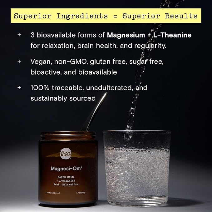 Moon Juice - Magnesi-Om, Unflavored - Jar (30 Servings) - Brain Health & Rest - Magnesium Powder - L-Theanine - Regularity - Glass Bottle - 3rd Party Tested - 100% Traceable - Vegan & Non GMO - 4.2oz