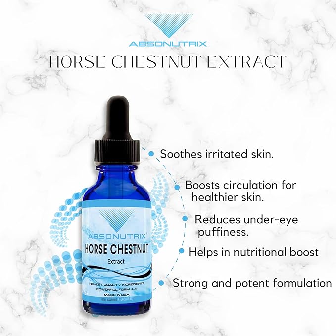 Absonutrix Horse Chestnut Extract 550 mg 4 Oz Drops, 200 Servings, Helps Detoxify, Improves Circulation, Third-Party Tested, General Health Support, Nutritional Boost, Made in USA