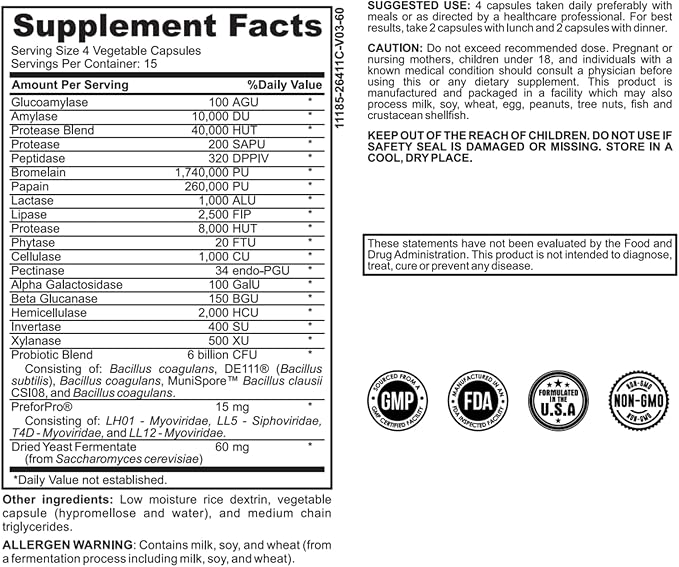 Digestive Probiotic, Prebiotic, Postbiotic & Enzyme for Women, Complete Gut & Whole Food Digestive Support Supplement, Shelf Stable Advanced Pre/Pro/Postbiotic, 60 Capsules