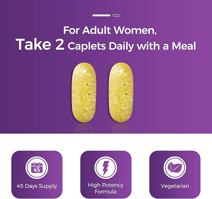 Vitamin World Ultra 360 Multivitamin for Women, Women's Multivitamin with Herbs & Collagen for Hair, Skin & Nails, Supplement with Iron, Vitamin A, B, C, D, E for Energy & Immune Support, 90 Caplets