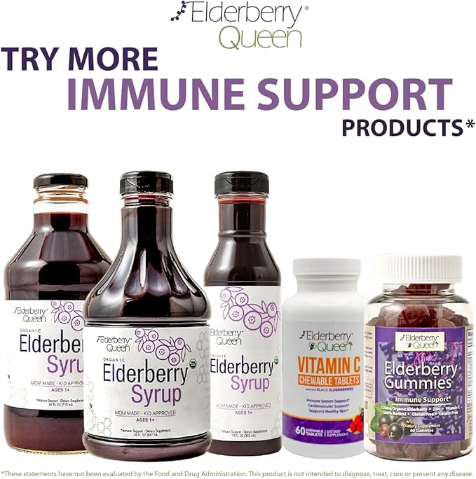 Elderberry Queen Organic Elderberry Syrup 30 Fl Oz - Immune Support Formula with Sambucus Black Elderberry & Aronia Berry - Pure Natural Certified Organic Elderberry Syrup for Kids and Adults
