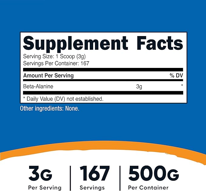 Nutricost Beta Alanine Powder 500 Grams (1.1lbs) - Pure Beta Alanine, Gluten Free & Non-GMO