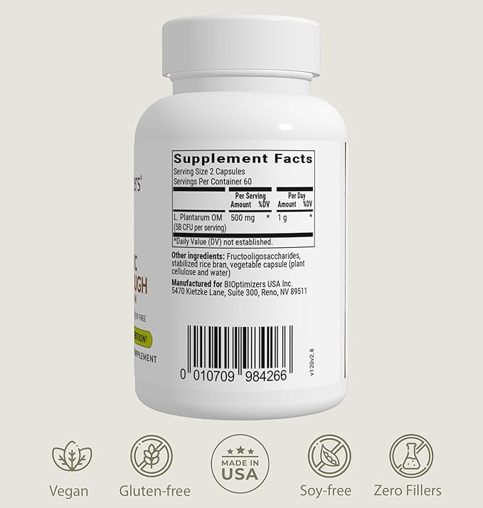 BIOptimizers Probiotic Breakthrough, Proteolytic Prebiotics & Probiotics Supplement – Lactobacillus Plantarum OM for Immune, Bloating & Gut Relief Support, 120 Vegan Capsules