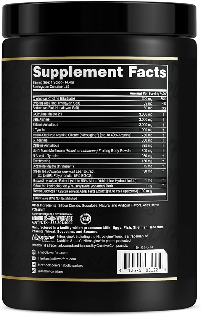 Anabolic Warfare Black Series Maniac, Pre-Workout Powder, Supports Nitric Oxide, Increase Muscle Pumps, Support Protein Synthesis*, Freedom Slush 20 Servings
