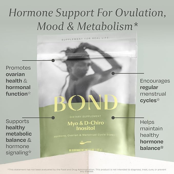 BOND Inositol Pure Powder – Myo-Inositol & D-Chiro Inositol 40:1 – Hormone Balance, Cycle & Ovulation Support – 90 Servings, Vegan, Sugar-Free