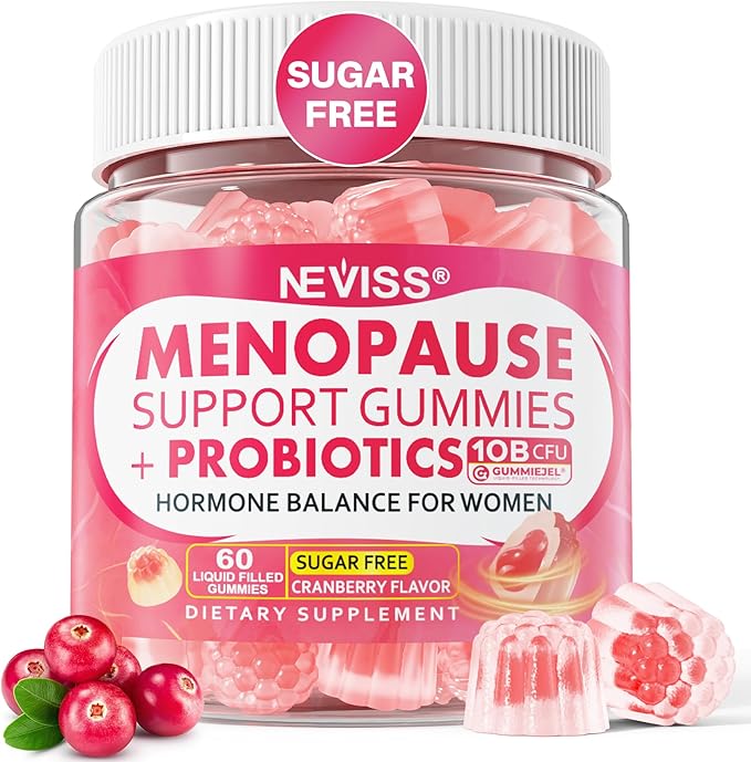 Sugar Free Menopause Supplement Filled Gummies for Women, Menopause Probiotics Hormone Balance Gummies with Ashwagandha, Dong Quai & Black Cohosh for Hot Flashes, Night Sweats, Mood Swings, Gut Health