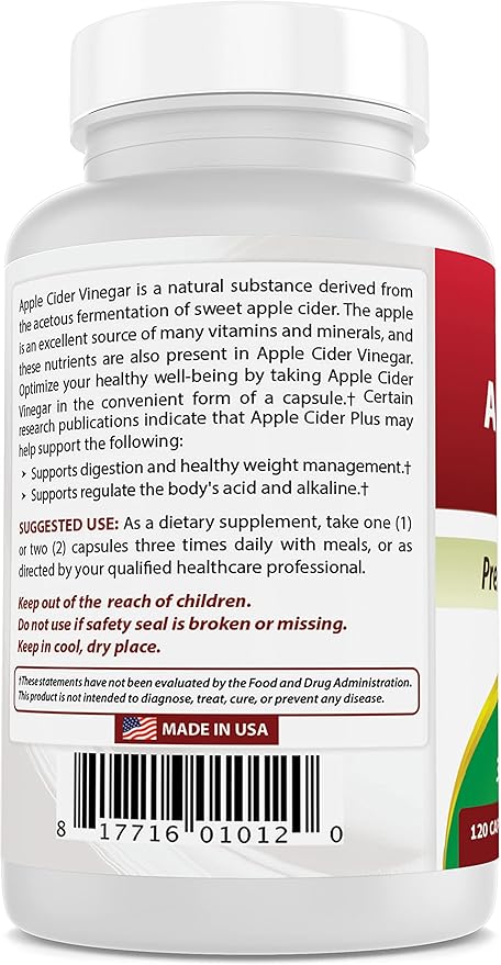 Best Naturals Apple Cider Vinegar Plus 600 Mg 120 Capsules - Vinegar Capsules for Healthier Digestion, Cleanse Body Naturally (Pack of 2)