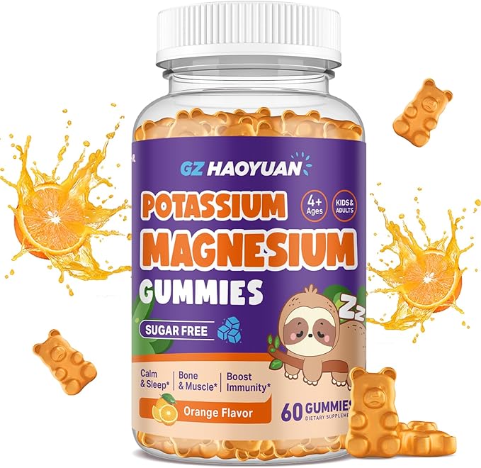 Magnesium Gummies for Kids - Magnesium Glycinate Gummies with Vitamin D3, B6, Potassium & Ashwagandha, Magnesium for Kids & Adults Relaxation, Sleep, Brain & Bone Health -Vegan Orange 60ct