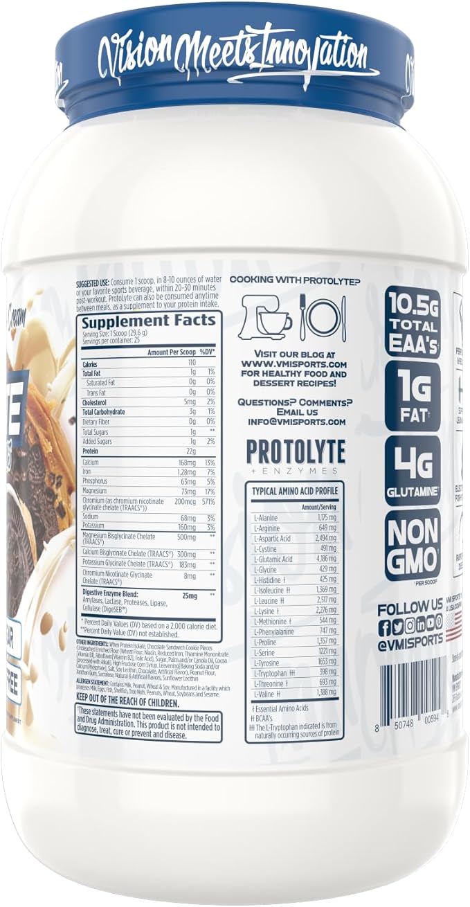 VMI Sports | ProtoLyte Whey Isolate Protein Powder | Low Calorie Whey Protein Powder for Weight Loss | Protein Powder for Muscle Gain | Digestive Enzymes (Peanut Butter Cookies & Cream, 1.6 Pounds)