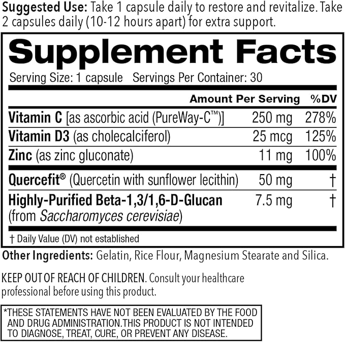 Juvenon AgeRenew Beta Glucan Anti Aging Immunity Support Supplement, Beta Glucan with Zinc Quercetin for Immune Defense Boost