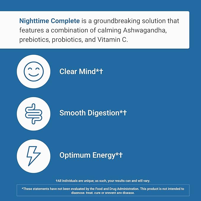 ACTIVATEDYOU Nighttime Complete Daily Wellness Drink- Smooth Digestion, Gut Health, Calmness w/Prebiotics, Probiotics, 12 Billion CFU & Ashwagandha for Sleep Support, 30 Servings (Raspberry Lemonade)