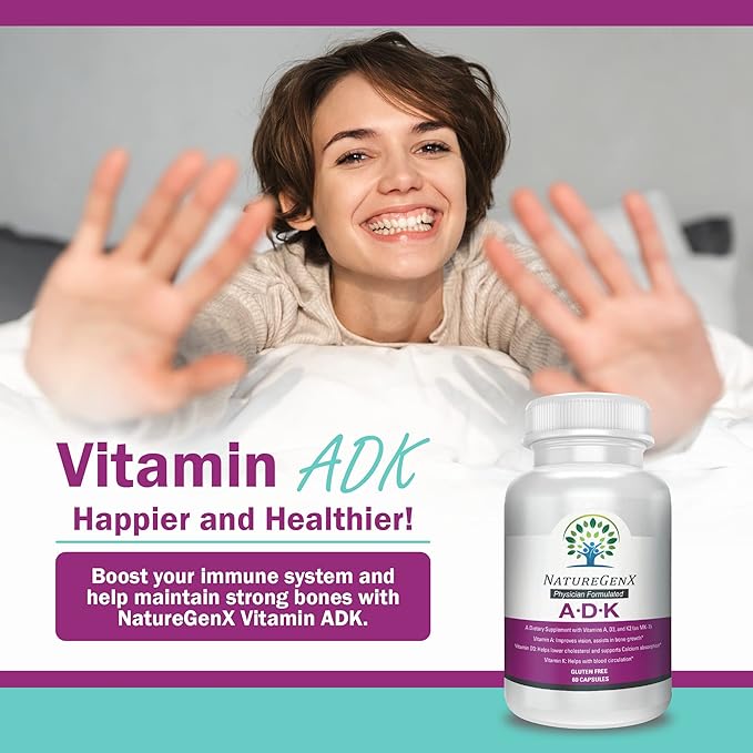 ADK Vitamin Supplement 5000 IU - High Potency Vitamins A, D3, and K2 for Bone Health and Calcium Absorption | Gluten-Free Vitamin ADK Supplement, 60 Day Supply, 60 Capsules