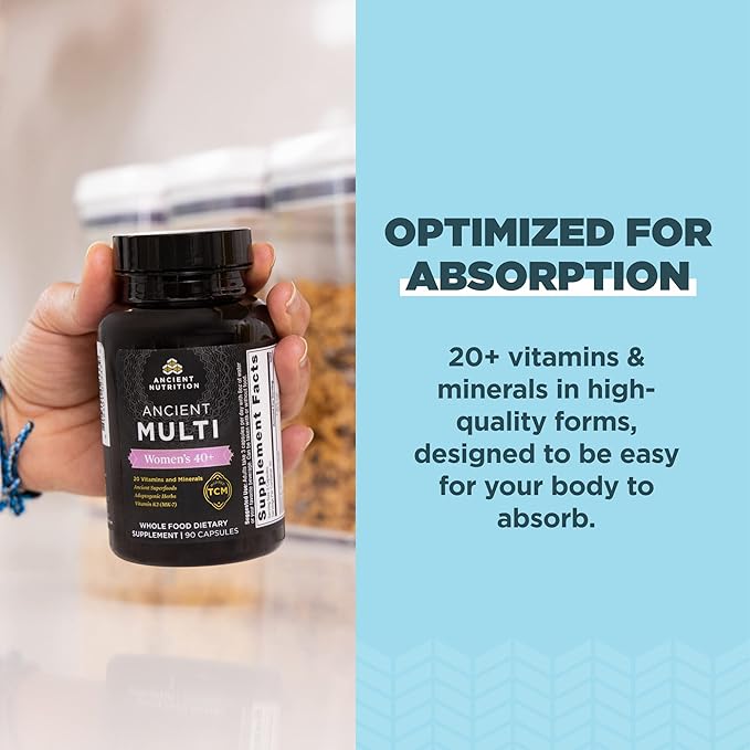 Ancient Nutrition Multivitamin for Women 40+, Multi Vitamin & Immune Support with Vitamin D, C, Magnesium, Stress, Sleep Support, Bone Health, 90 Ct