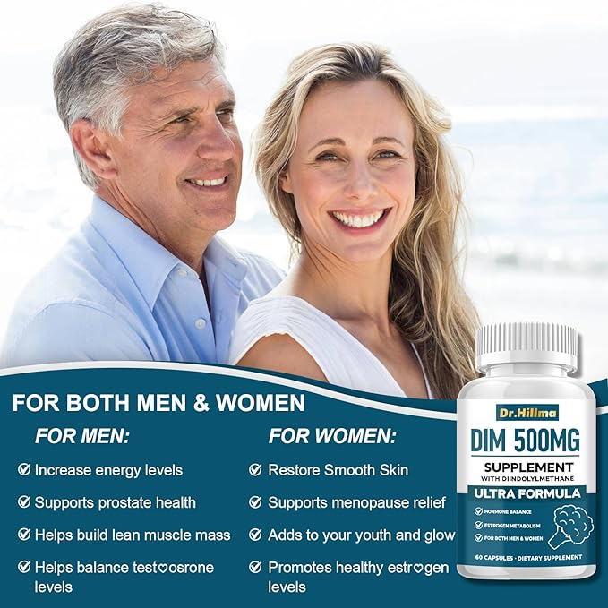 DIM 500MG Supplement Ultra Formula – Hormone Metabolism & Estrogen Balance Support for Women & Men – Diindolylmethane with Black Pepper Extract for Maximum Absorption – Vegan & Soy-Free – 60 Capsules