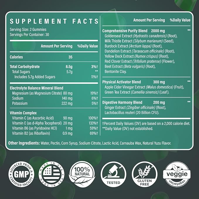 Detox Cleanse Gummies - Liver, Gut, Kidney Cleanse Detox & Repair, Rapid & Effective Full Body Cleanse Best for Women and Men with Milk Thistle - Natural Plant-Based Detox Supplement, 60 Gummies