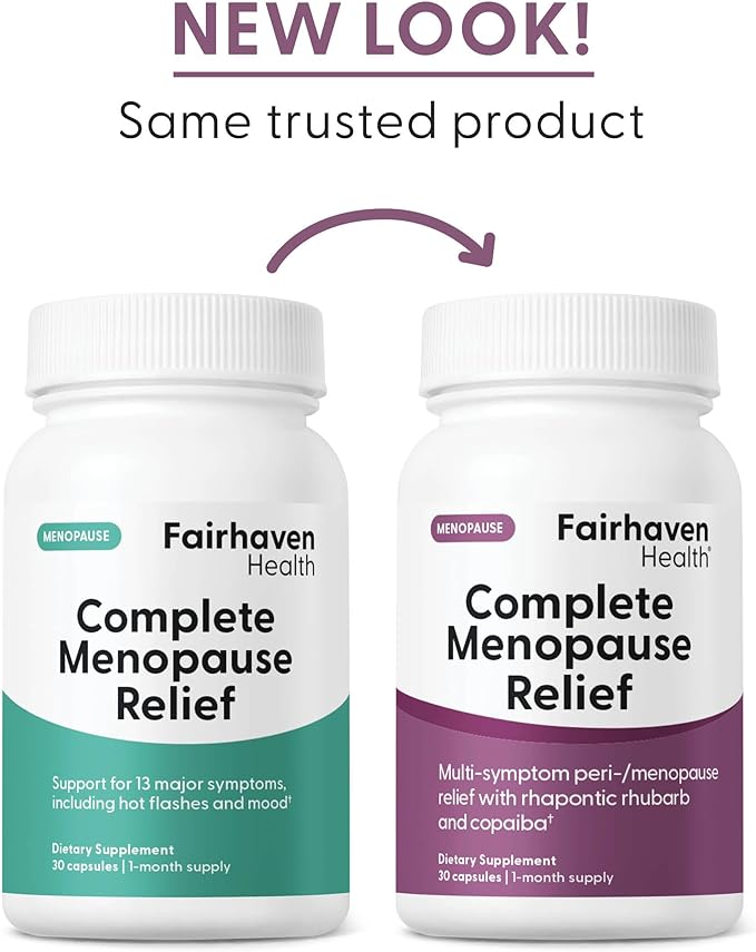 Fairhaven Health Complete Menopause Relief | Nonhormonal Menopause Supplement for Women | Relief from Hot Flashes, Night Sweats and Mood Swings | Gluten, Dairy, Soy Free | Non-GMO | 30 Capsules