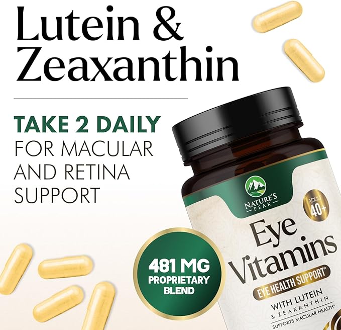 Eye Vitamin & Mineral Supplement, Contains Zinc, Vitamins C, E, Lutein, & Zeaxanthin, Supports Eye Strain, Vision Health for Adults, Non-GMO, Vegan Eye Vitamins Supplement - 120 Capsules