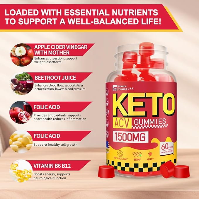 Keto ACV Gummies - 1500MG ACV Keto Gummies for Women Men - Apple Cider Vinegar with Mother, Probiotics, Vitamins B6 B12 for Gut Digestion - Vegan & Non-GMO Keto Gummies, Made in USA, 3 Pack