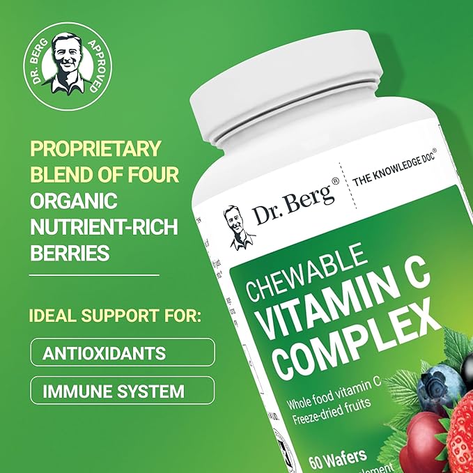 Dr. Berg Chewable Vitamin C Complex - Made with Organic, Non-GMO Berries - 60 Delicious Wafers