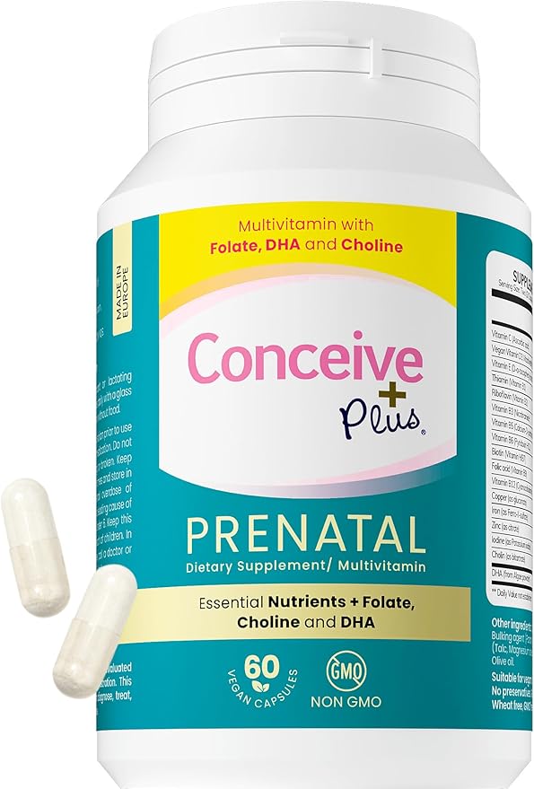 Conceive Plus Prenatal Vitamins for Women Supplement - Multivitamin With Folic Acid for Pregnancy Vegan, Choline, Iron - Pre Natal Vitamins DHA, Non GMO - Maternity Vitamin for Brain & Eye 60 Capsules